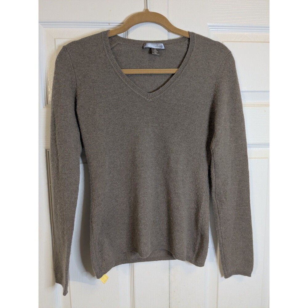 Charter Club Women's Small 100% Cashmere V-Neck Pullover Sweater Taupe Brown